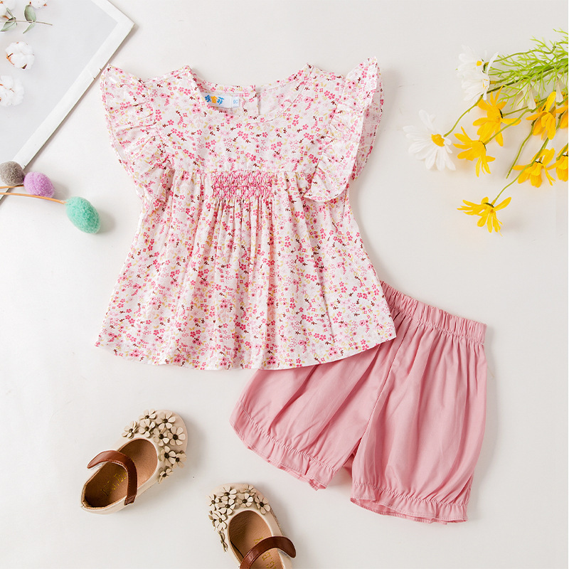 Low Price Wholesale Custom Toddler Clothing Hand Smocked Infant Girls Floral  Clothing Sets Kid Clothes Set