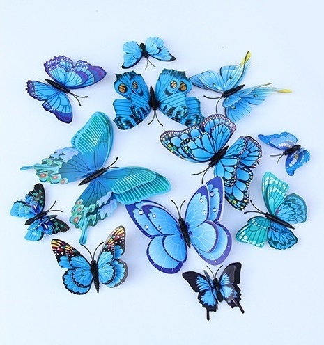 12 Pcs Realistic PVC Double Wings 3D Butterfly Stereoscopic Decal for Home Parties Digital Printing Wall Stickers