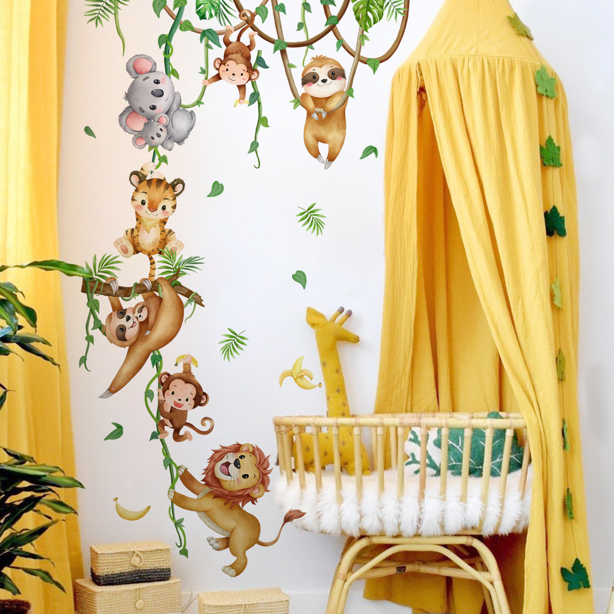 Jungle Animals Climbing Trees Wall Stickers Baby Kindergarten Children's Room Living Room Home Decoration