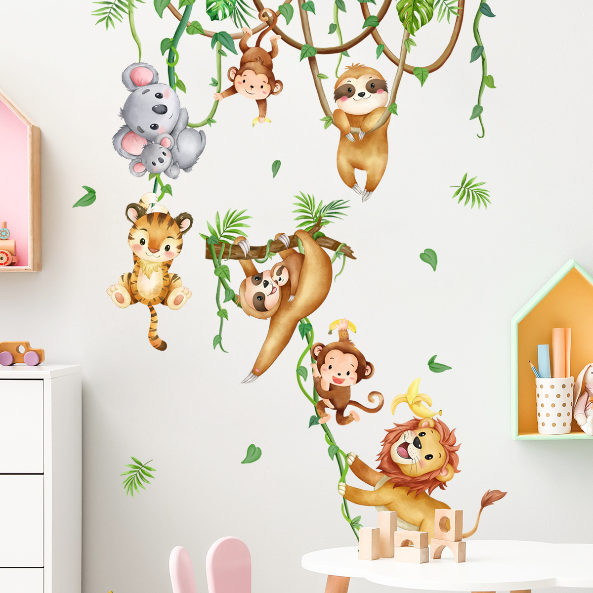 Jungle Animals Climbing Trees Wall Stickers Baby Kindergarten Children's Room Living Room Home Decoration