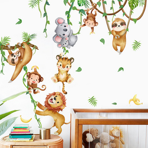 Jungle Animals Climbing Trees Wall Stickers Baby Kindergarten Children's Room Living Room Home Decoration