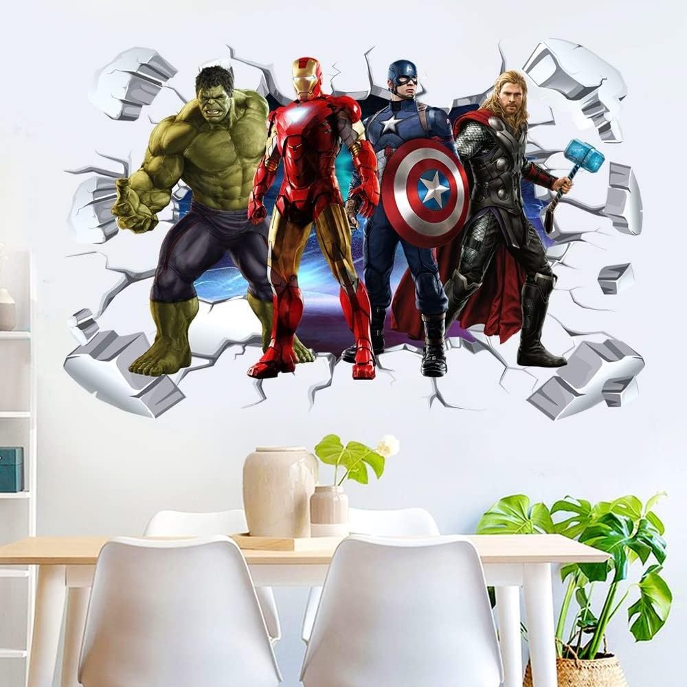 Children Cartoon Wall Decoration Self adhesive vinyl stickers Removable Superhero Wall Sticker Decals for Kids Room