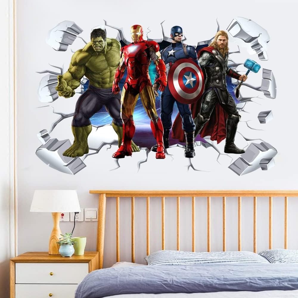 Children Cartoon Wall Decoration Self adhesive vinyl stickers Removable Superhero Wall Sticker Decals for Kids Room