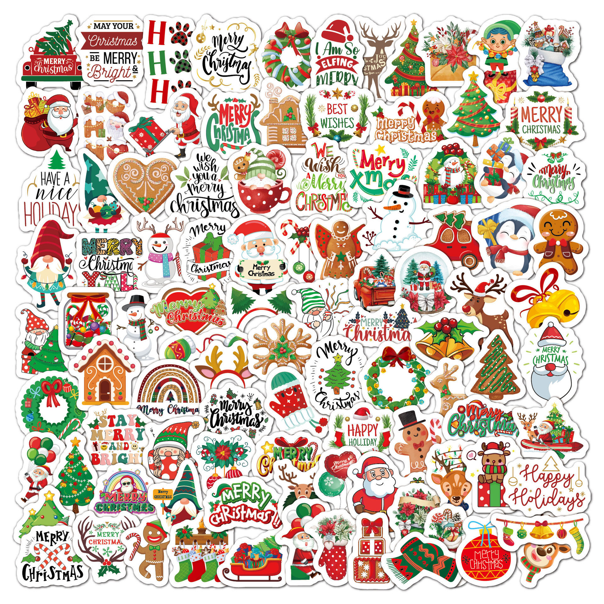 Christmas Sticker 100 Small Size Cartoon Festive Old Man Tree Graffiti Diy Decoration Christmas Stickers