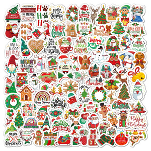 Christmas Sticker 100 Small Size Cartoon Festive Old Man Tree Graffiti Diy Decoration Christmas Stickers