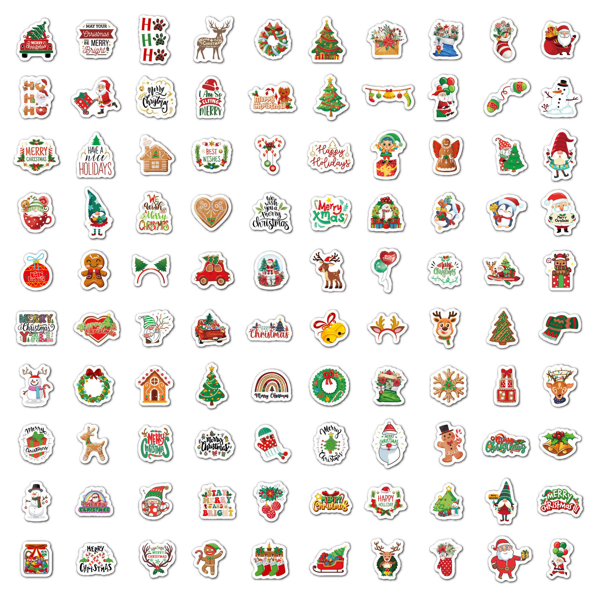 Christmas Sticker 100 Small Size Cartoon Festive Old Man Tree Graffiti Diy Decoration Christmas Stickers