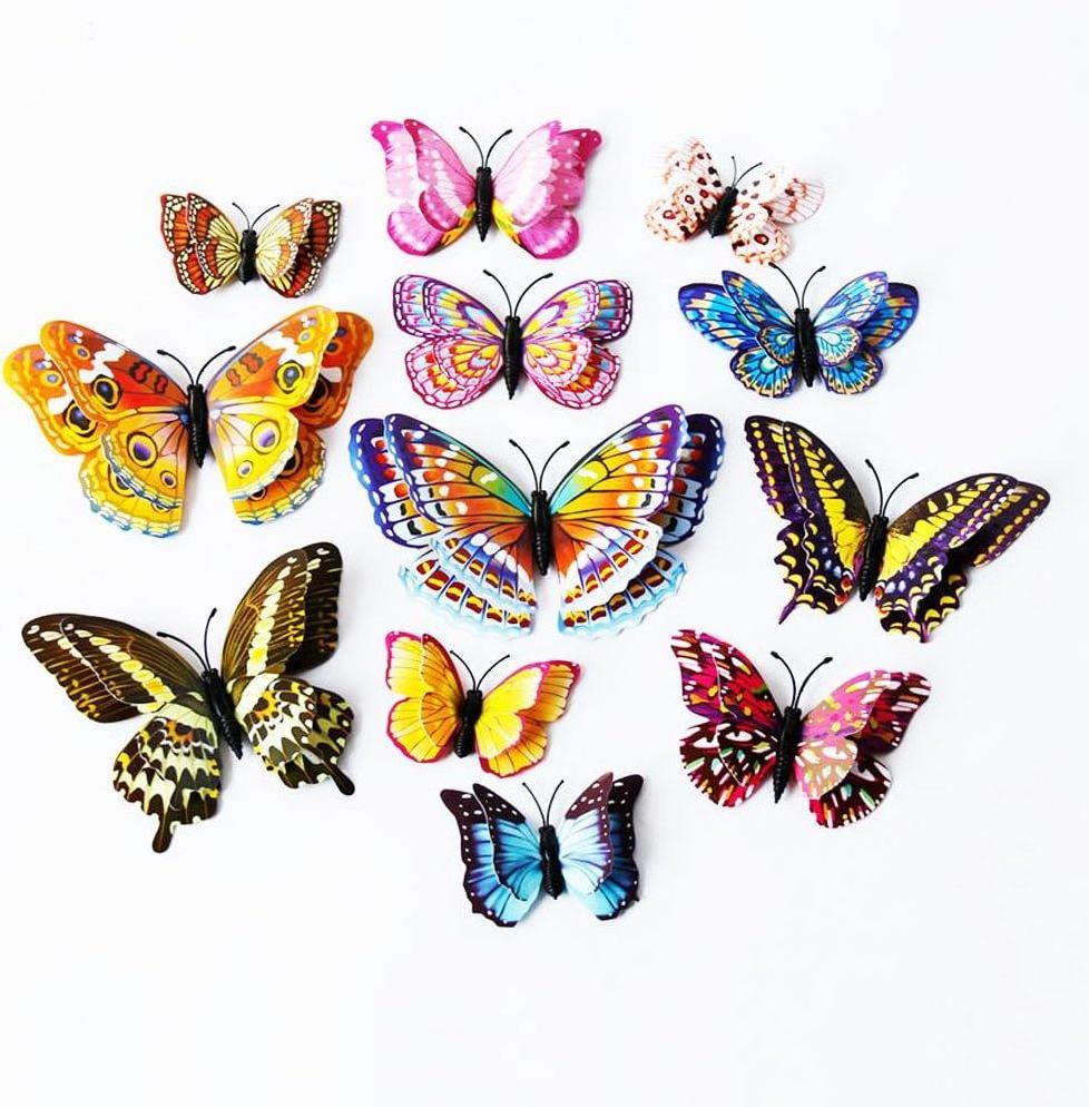 12 Pieces DIY Home Decor Stickers for Arty Kids Room Bedroom Decor 3D Glowing Butterfly Art Wall Stickers