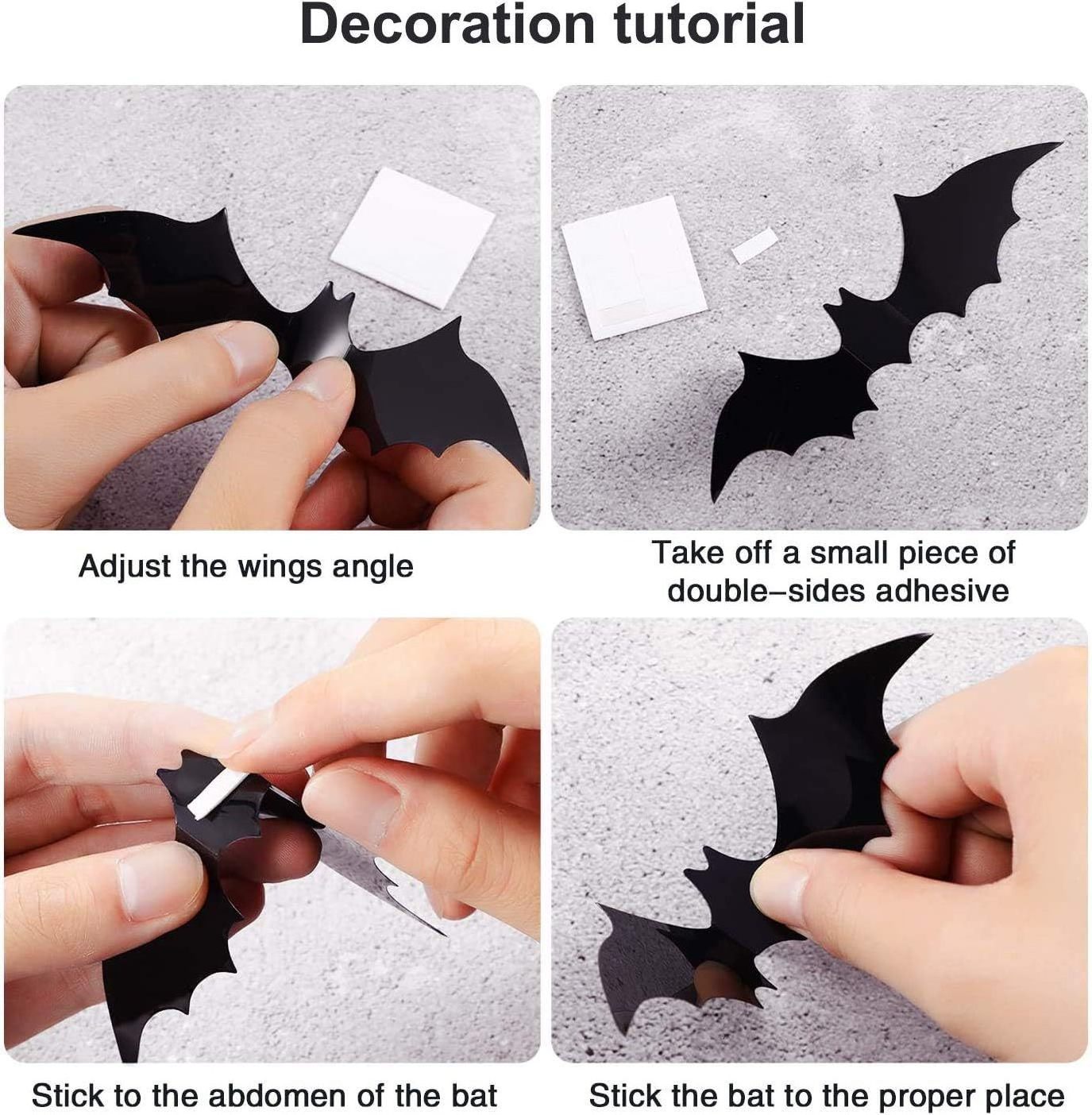 Custom DIY Halloween Party Supplies Scary 3D Bats Stickers Decorations Decal Decor for Windows Wall Home Door