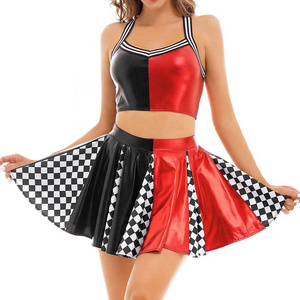 HOSTARON Hot Sale Custom Sexy Crop Tops Custom Checkerboard Printing Cheerleading Uniforms