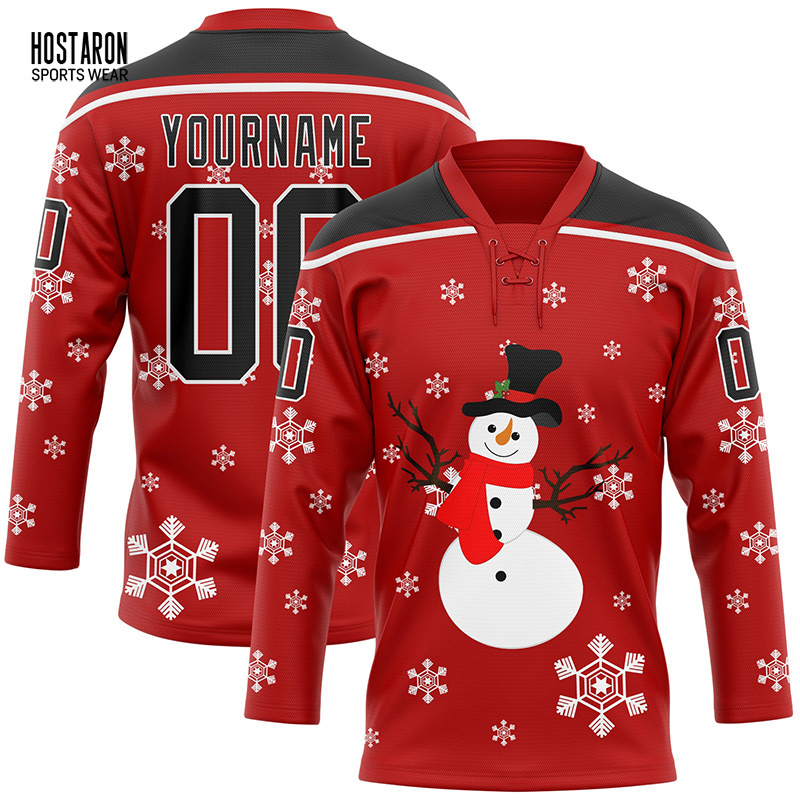 HOSTARON Logo Custom Sublimation Tackle Twill Embroidery Logo Patterns Ice Hockey Jersey Custom Christmas Youth Hockey Jersey