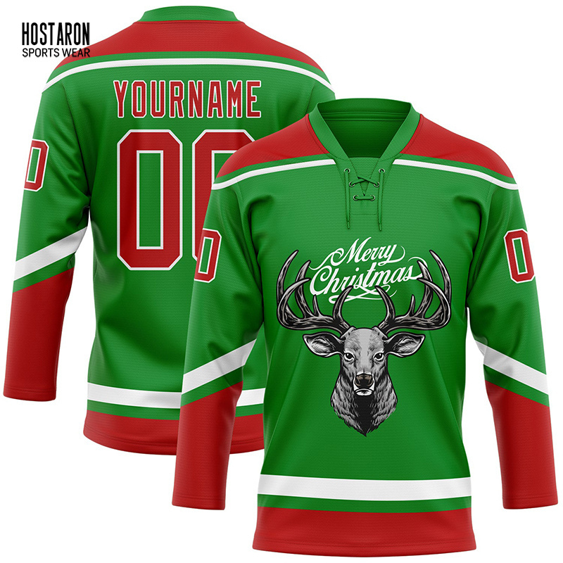 HOSTARON Logo Custom Sublimation Tackle Twill Embroidery Logo Patterns Ice Hockey Jersey Custom Christmas Youth Hockey Jersey