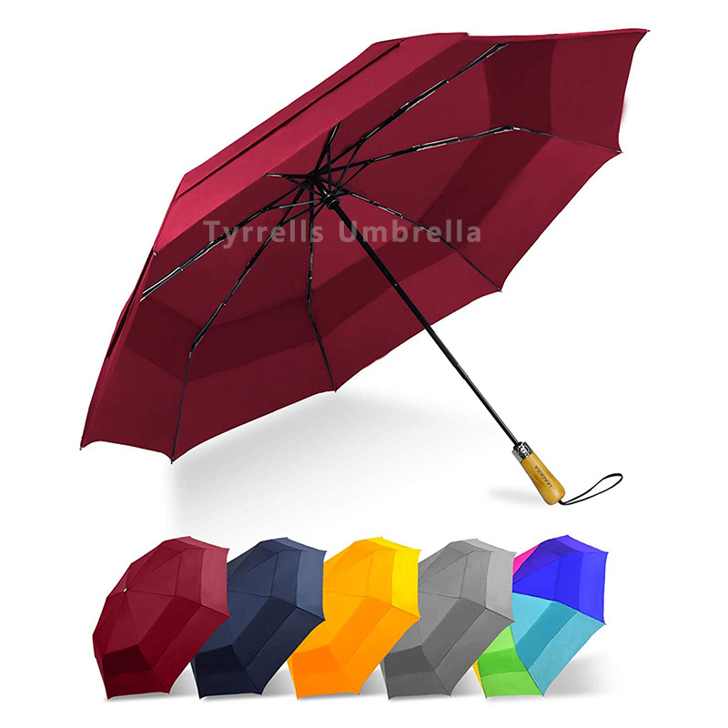 big size auto open and close 3 fold umbrella with J shape wooden handle black coated  fully automatic big size