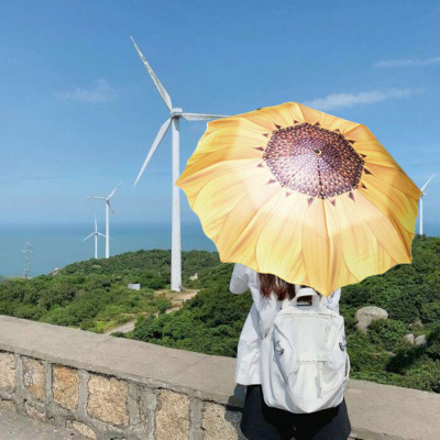 Yellow Sun flower Compact  high quality auto open and close 3 fold umbrella   automatic folding umbrellas