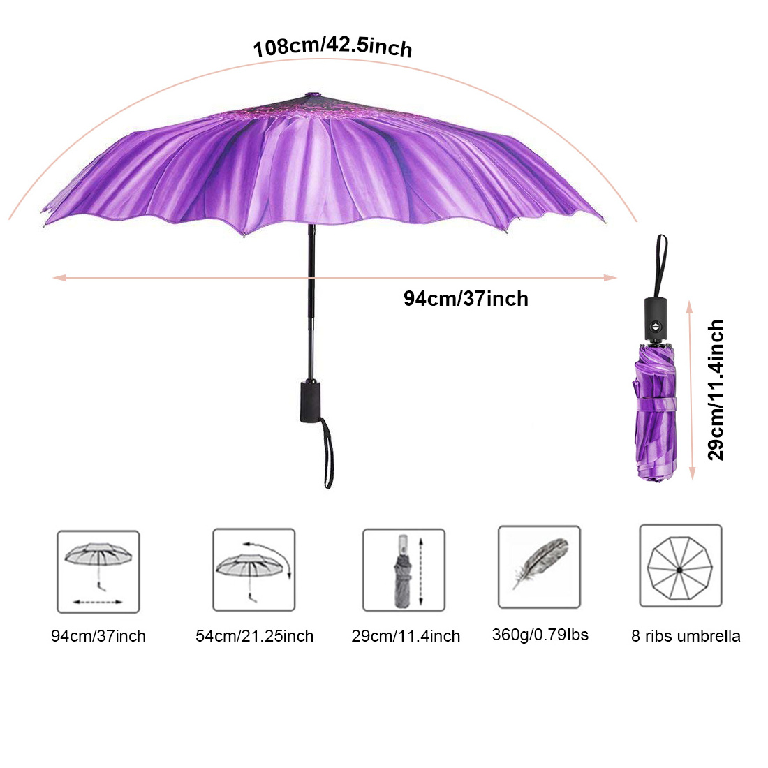 Yellow Sun flower Compact  high quality auto open and close 3 fold umbrella   automatic folding umbrellas