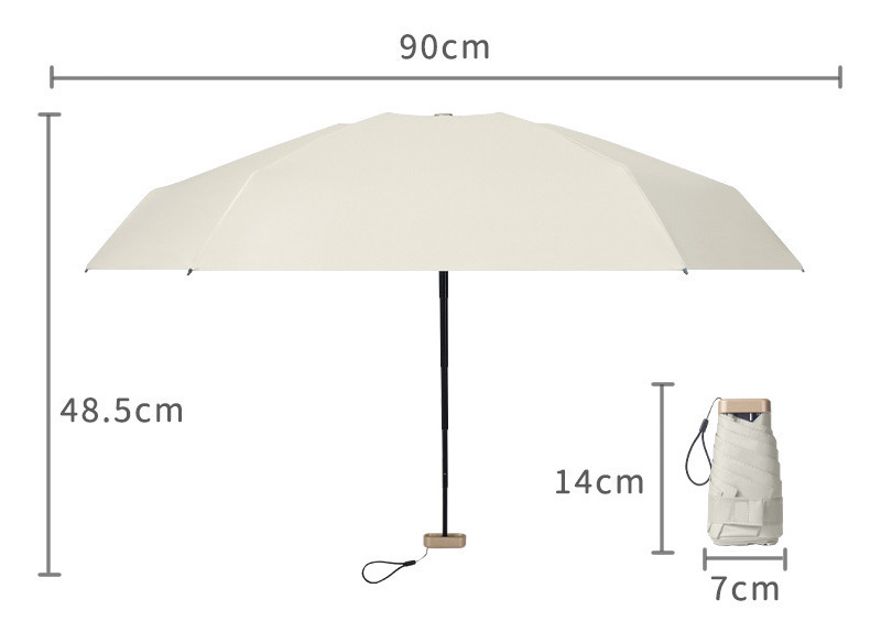 Golden frame  Sun Rain Women Flat Lightweight Parasol Folding Sun Umbrella Mini Umbrella Small Size Easily Store Parasol