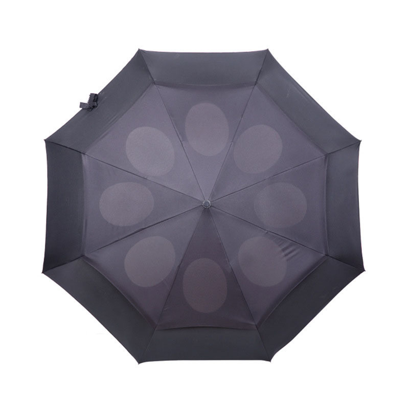 Windproof compact double canopy travel black automatic mini golf black custom three folding umbrella