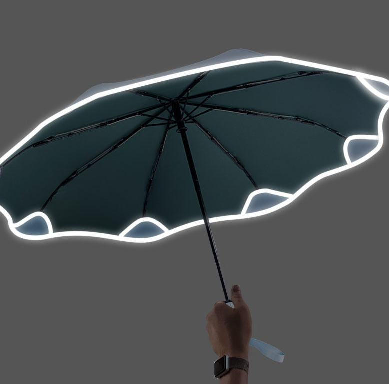 Round Corner Three-folding Umbrella Reflective Strip Blunt Umbrella with custom logo