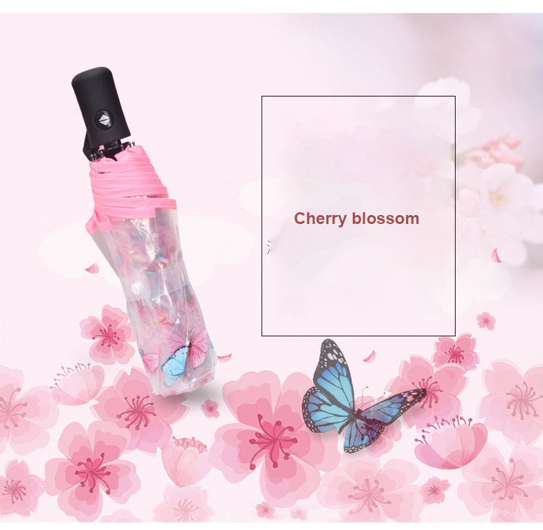 Factory high quality butterfly cherry printing Poe clear umbrella