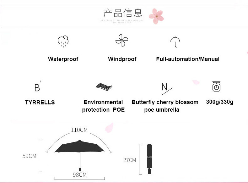 Factory high quality butterfly cherry printing Poe clear umbrella