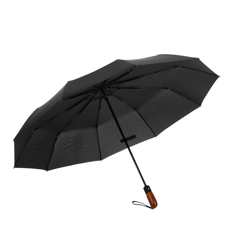 Luxury Raw Wooden Handle Lotus Leaf Effect Quickly Dry High Density Pongee Folding Umbrella