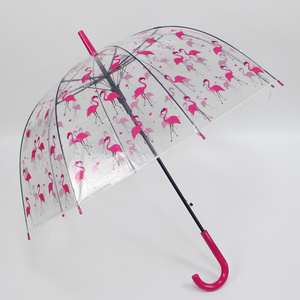 POE umbrella  Most popular straight auto open cheap straight j handle umbrella dome umbrella Flamingo design