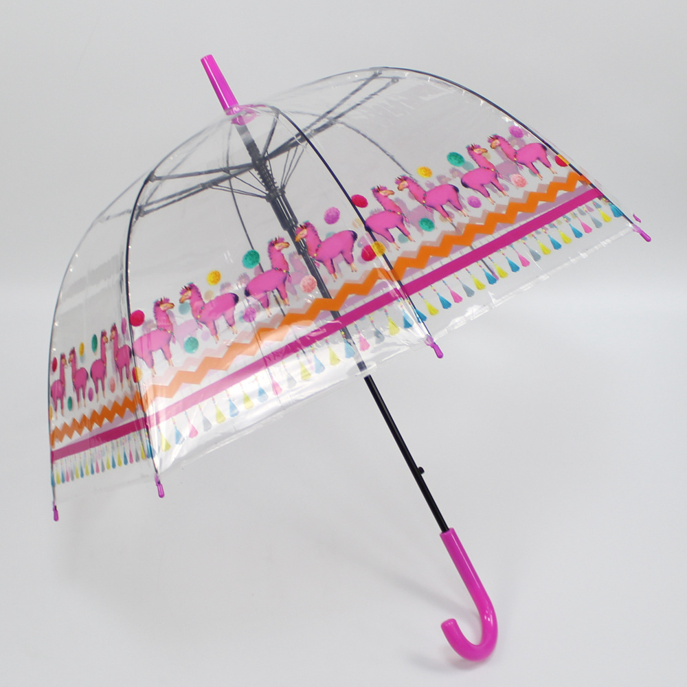 POE umbrella  Most popular straight auto open cheap straight j handle umbrella dome umbrella Flamingo design