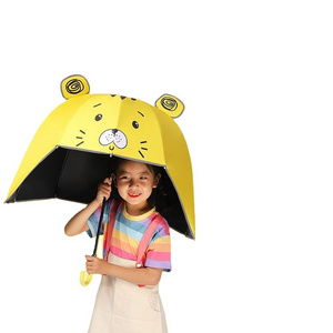 Helmet Umbrella Animal Printing Kids Umbrella Sun Shade Outdoor Dinosaur Cartoon Hat Shape With Night Reflective Safety Strip