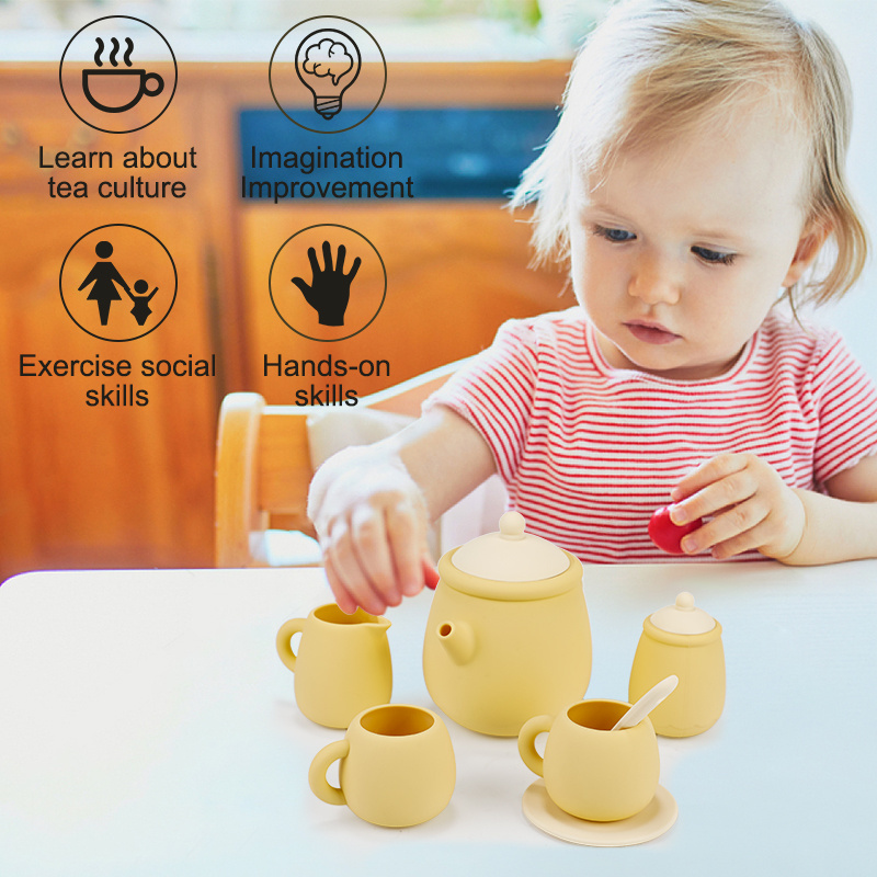 2024 Hot Sale Food Grade Silicone Baby Children Kitchen Toy Afternoon Tea Set Infant Play House Party Toy For Kids Tea Cup Set