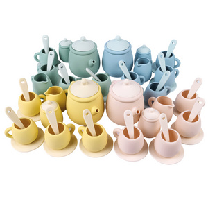 2024 Hot Sale Food Grade Silicone Baby Children Kitchen Toy Afternoon Tea Set Infant Play House Party Toy For Kids Tea Cup Set