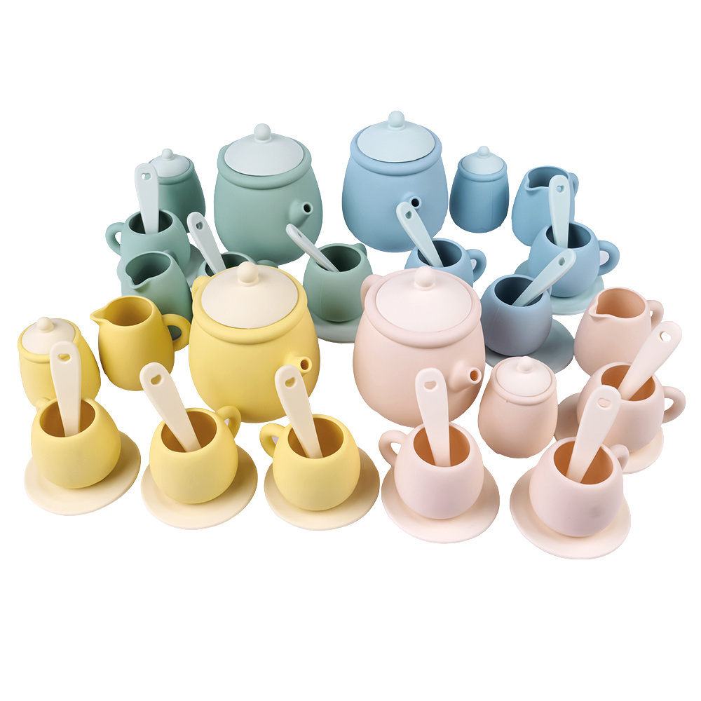 Hot Selling BPA Free Food Grade Silicone Baby Children Kitchen Toy Afternoon Tea Set Play House Toy For Kids Tea Cup Set