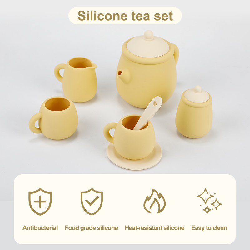 Hot Selling BPA Free Food Grade Silicone Baby Children Kitchen Toy Afternoon Tea Set Play House Toy For Kids Tea Cup Set