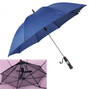 Multi-function hot sale straight umbrella with fan and parasol with fan for summer umbrellas