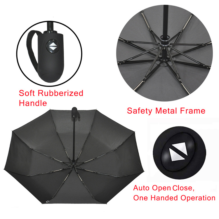 Automatic Open And Close Promotional  Three Folding Umbrella With Logo Printing