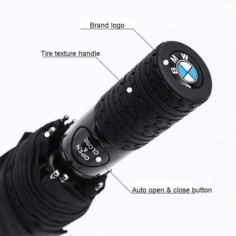 New Innovative 3 Folding Auto Open and Auto Close Umbrella with Tire Handle