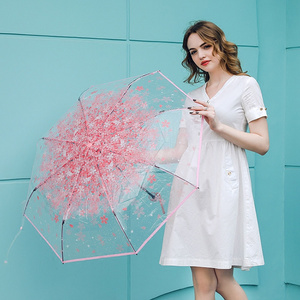 Customized Cheap Transparent Clear POE Ladies Folding Umbrella