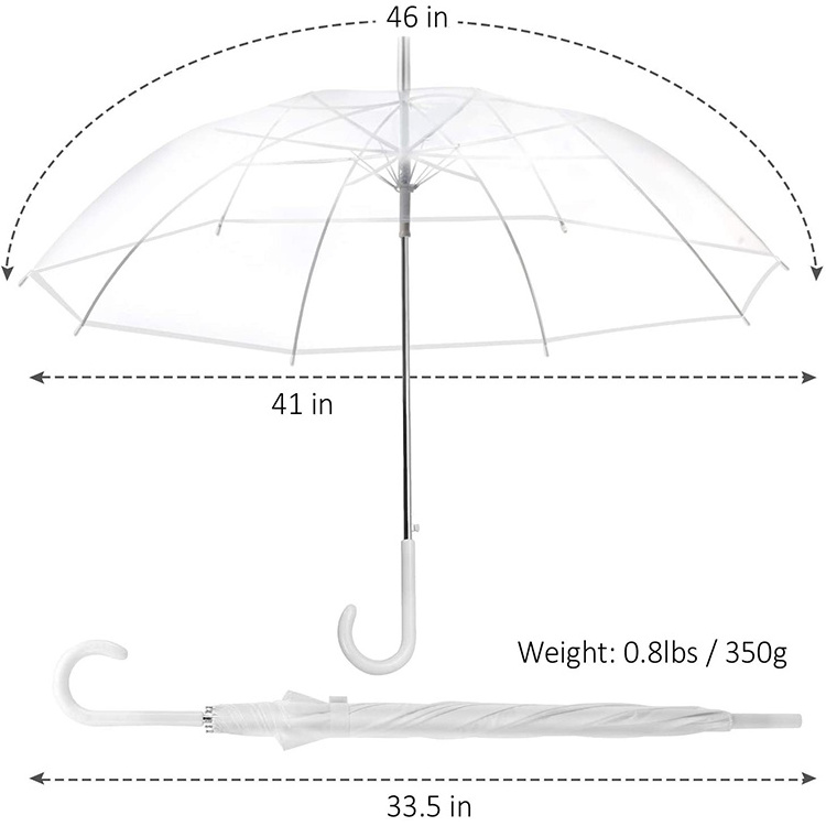 Wholesale Automatic Open Stick Crystal Clear Transparent POE Princess Umbrella