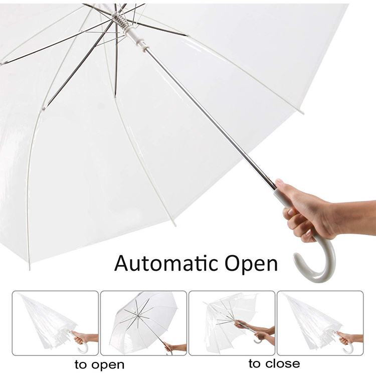 Wholesale Automatic Open Stick Crystal Clear Transparent POE Princess Umbrella