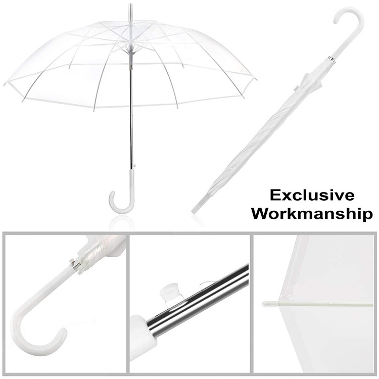 Wholesale Automatic Open Stick Crystal Clear Transparent POE Princess Umbrella