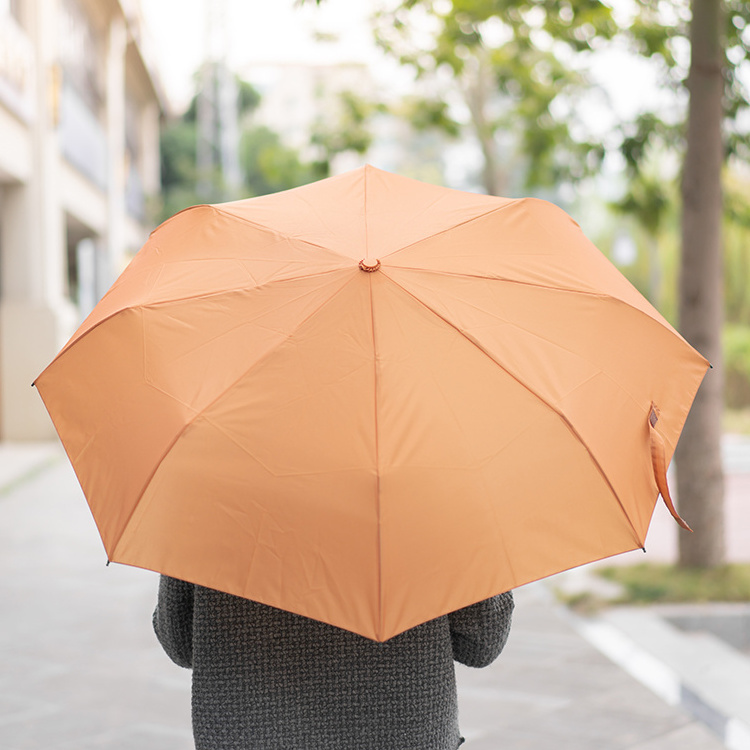 Cheap Manual Open Orange Tri-fold Umbrella