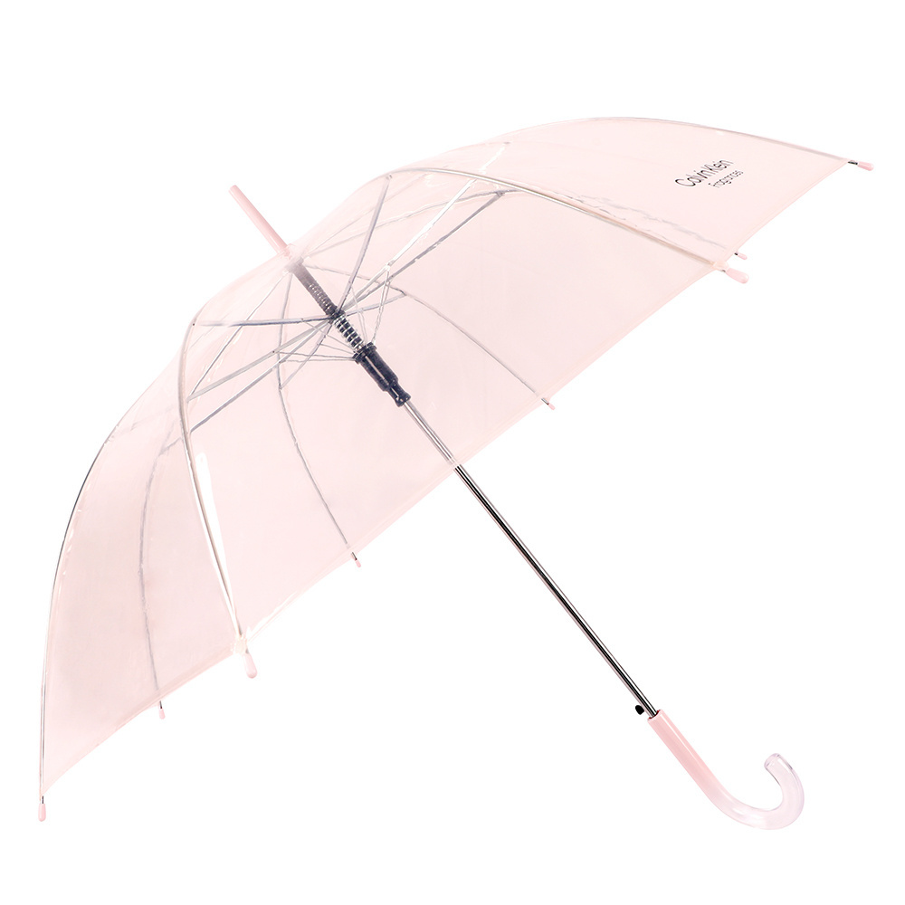 New Colorful Adult POE Clear Cheap Umbrella Promotional Print Rainy Wedding Pink Transparent Umbrella