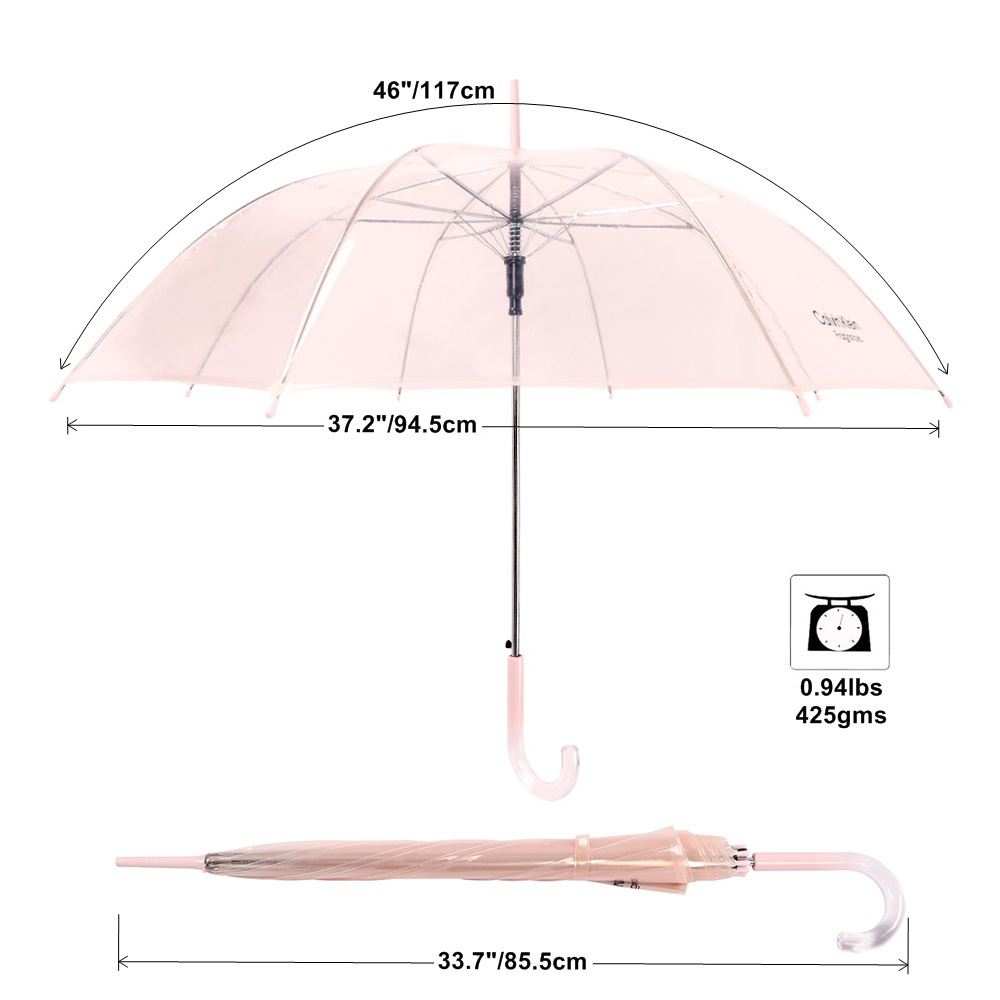 New Colorful Adult POE Clear Cheap Umbrella Promotional Print Rainy Wedding Pink Transparent Umbrella