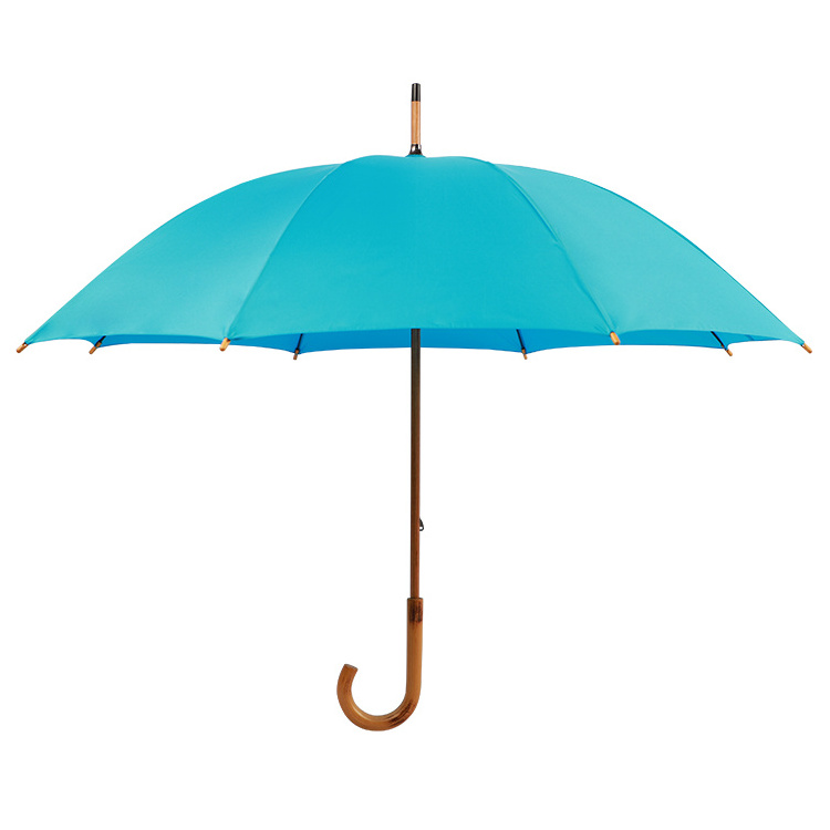 European Style Standard 23 Inches Fiberglass Frame Wood Handle Manual Traditional Straight Umbrella