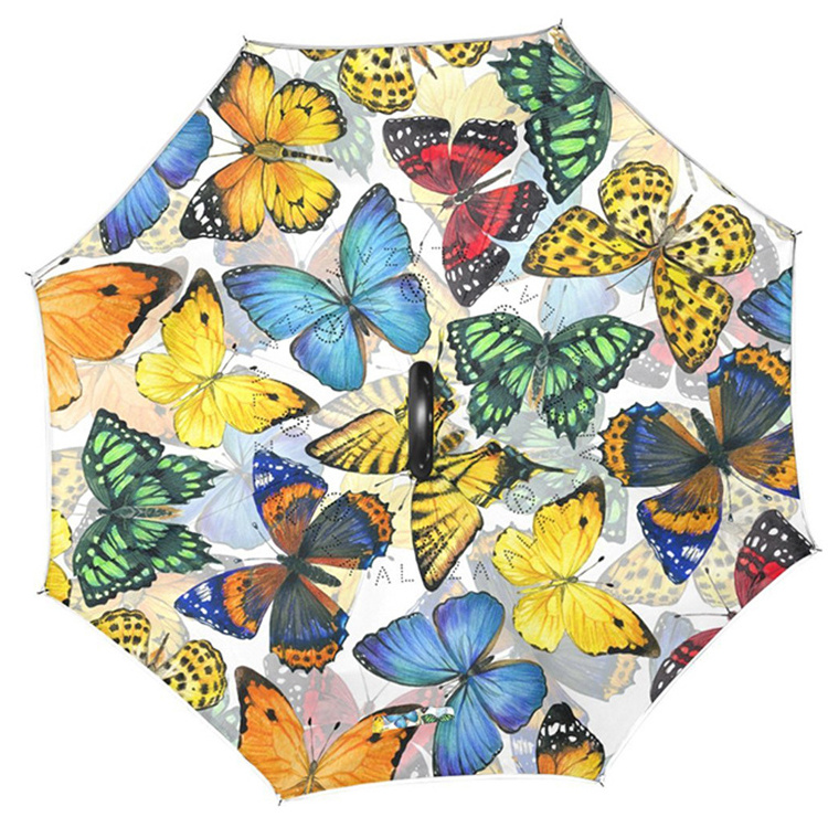 Heat Transfer Printing Butterfly  Design Straight Inverted Umbrella