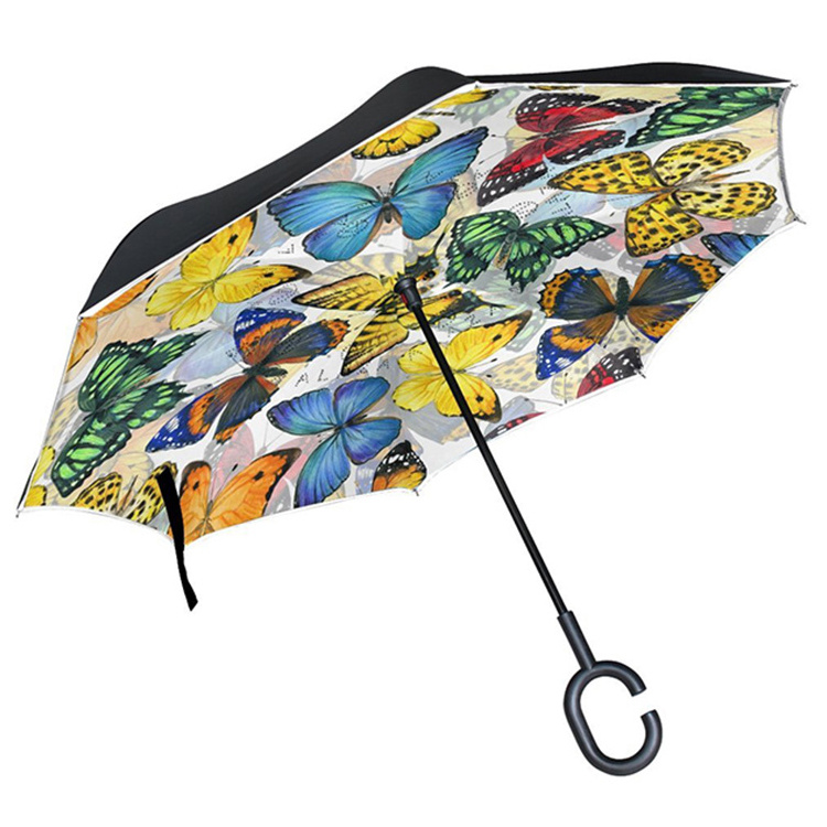 Heat Transfer Printing Butterfly  Design Straight Inverted Umbrella