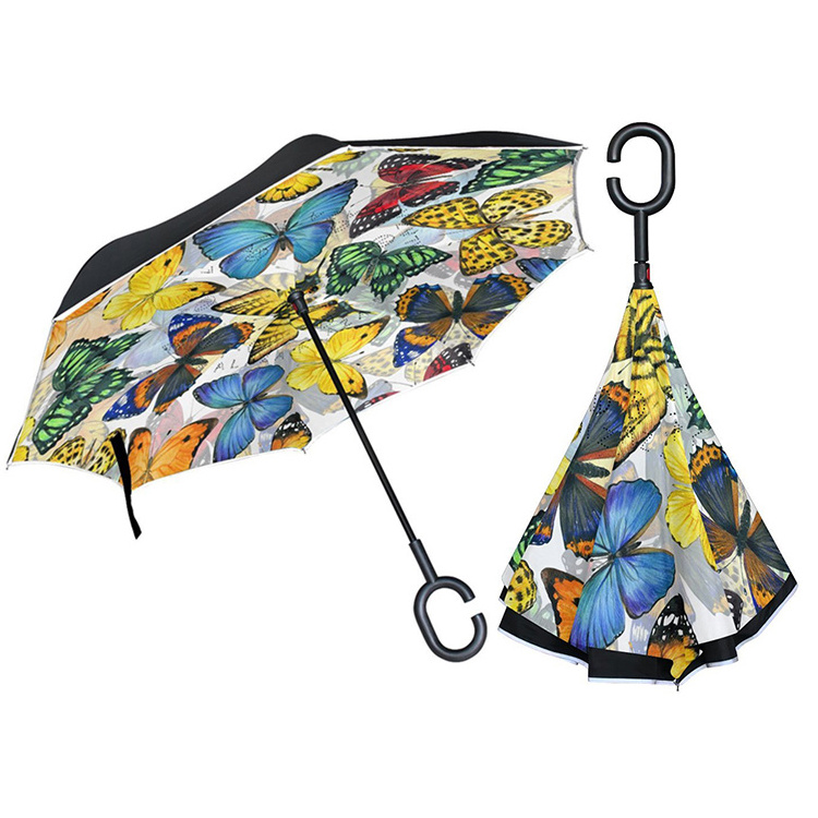 Heat Transfer Printing Butterfly  Design Straight Inverted Umbrella