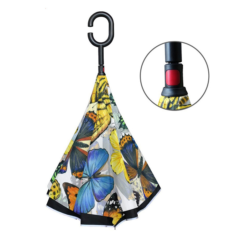 Heat Transfer Printing Butterfly  Design Straight Inverted Umbrella