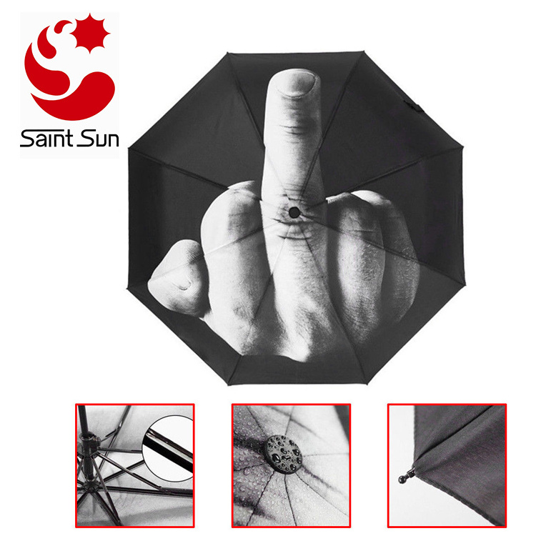 Cheap Promotional Custom Print Compact Middle Finger Print 3 Folding Umbrella