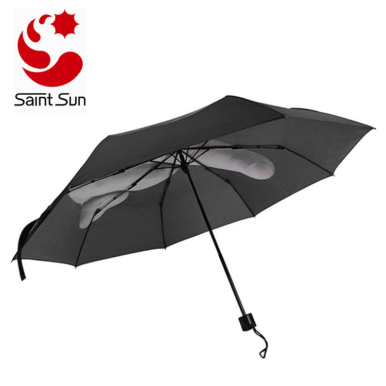 Cheap Promotional Custom Print Compact Middle Finger Print 3 Folding Umbrella