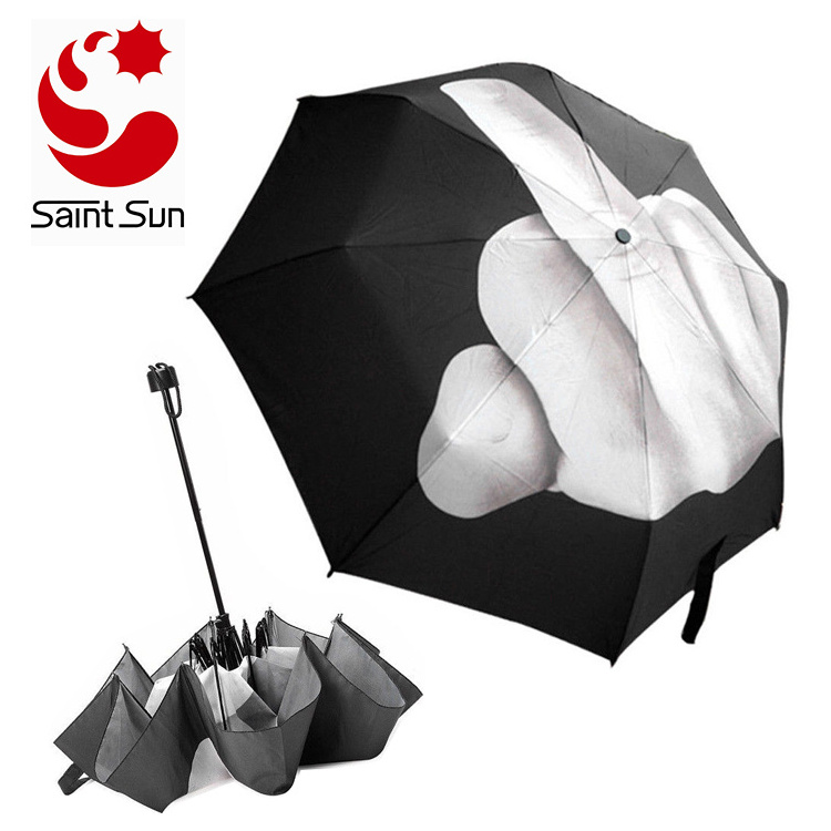 Cheap Promotional Custom Print Compact Middle Finger Print 3 Folding Umbrella