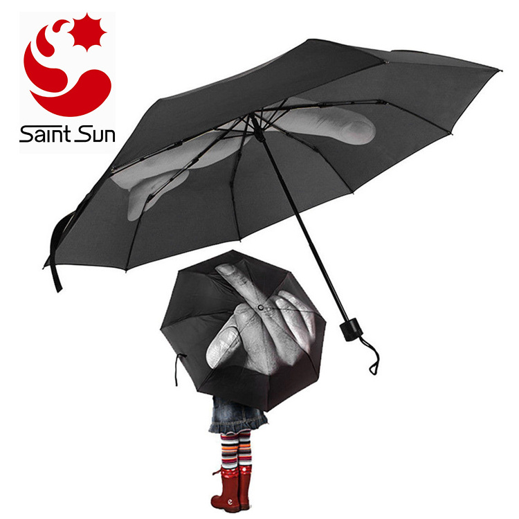 Cheap Promotional Custom Print Compact Middle Finger Print 3 Folding Umbrella